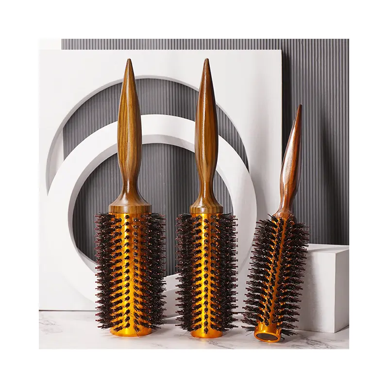 Metal and wooden hair dryer brush